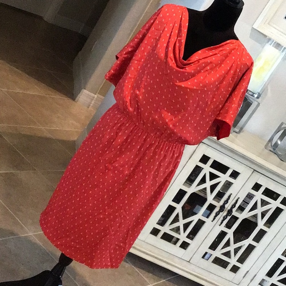 St. John Sport nautical dress, coral with white anchor print, size 10